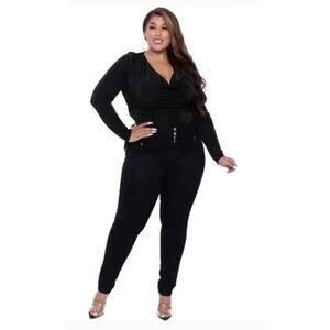 Curvy Sense Sharon Cowl Neck Waterfall Drape Stretch Knit Bodysuit Black 1X $65